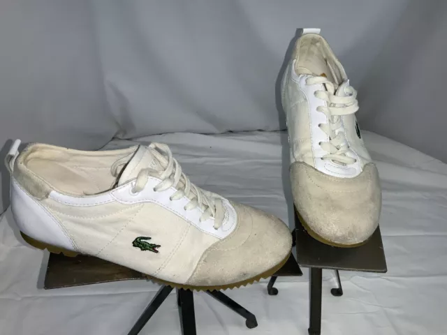 Lacoste Alligator Fashion Sneakers Sz 6 Women White Lace EUC YGI B0S-4 2