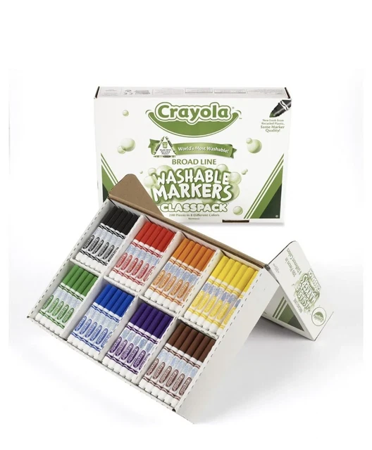 CRAYOLA ULTRACLEAN WASHABLE Broad Line Markers 200Count Classpack 52
