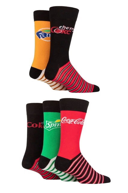 Unisex 5 Pair Coca-Cola, Diet Coke, Fanta, Sprite and Cherry Coke Soda Pop Socks