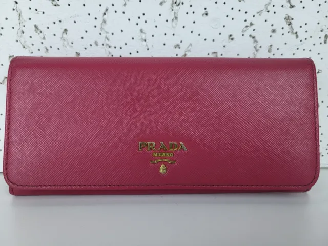 Prada Pink Saffiano Lux Leather Flap Continental Wallet