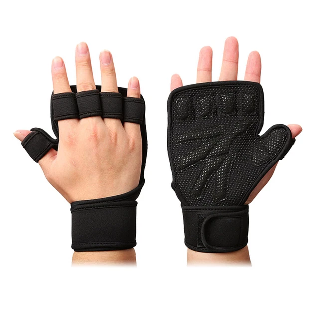 Fingerless Workout Gloves Weight Lifting Hand Grips Black Handles Sports
