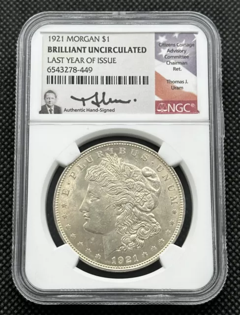 1921 $1 American Morgan Silver Dollar Graded NGC LYOI Brilliant Uncirculated