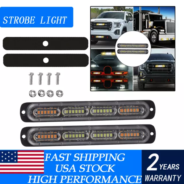 2X Amber/White LED Car Truck Beacon Warning Hazard Flash Strobe Light