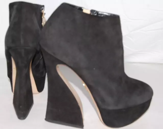 38.5/8❤️Charlotte Olympia Black Suede Leather High Heel Ankle BOOTS Bootie ITALY