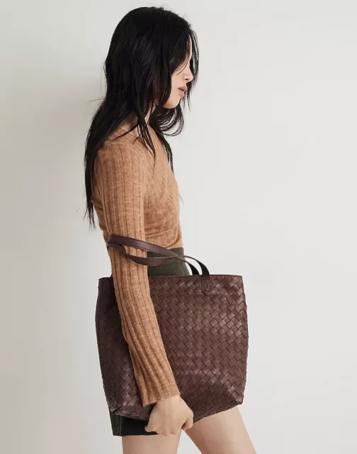 NWT MADEWELL The Medium Transport Tote in Woven Leather Chocolate Raisin