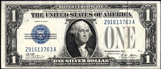 1928 A  $1 Silver Certificate Blue Seal FR 1601 Funny Back Woods & Mellon AU