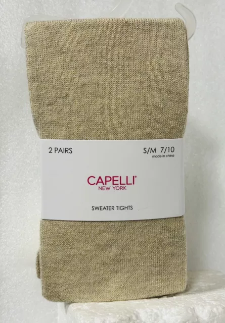 Capelli Girls Tights 2 Pairs Beige And Gold Sparkle Sweater S/M 7/10 New