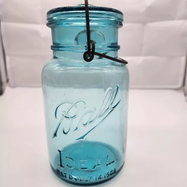 Vintage Ball Ideal Mason Jar Pat’d July 14 1908 Blue Quart 1923-1933 Mold #3