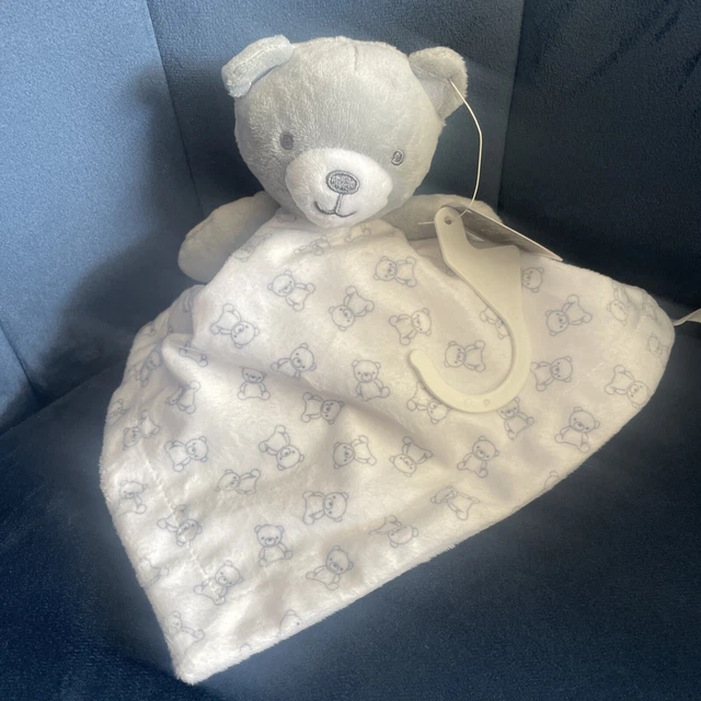 LITTLE NUTMEG MORRISONS Grey Teddy Bear Baby Comforter Soft White VGC £