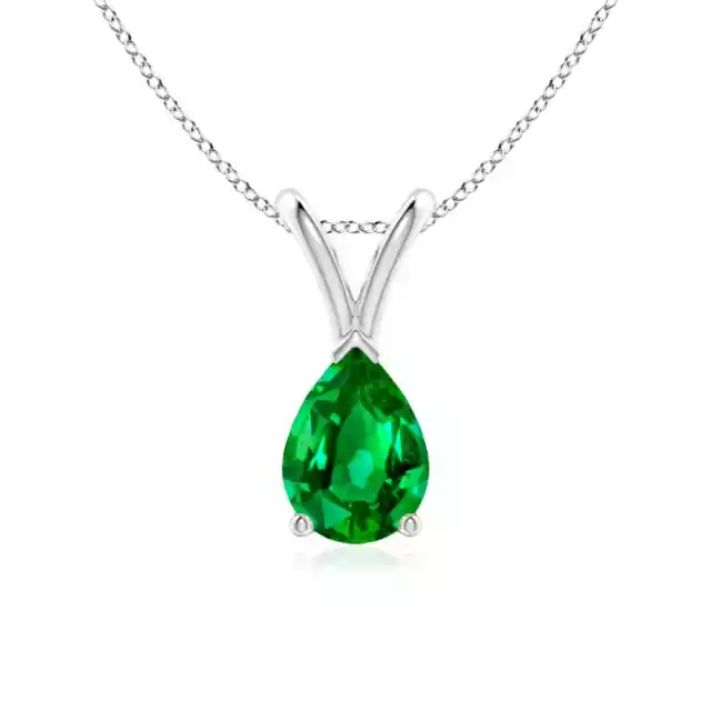 ANGARA 7x5mm Natural Emerald Solitaire Pendant Necklace in Silver for Women