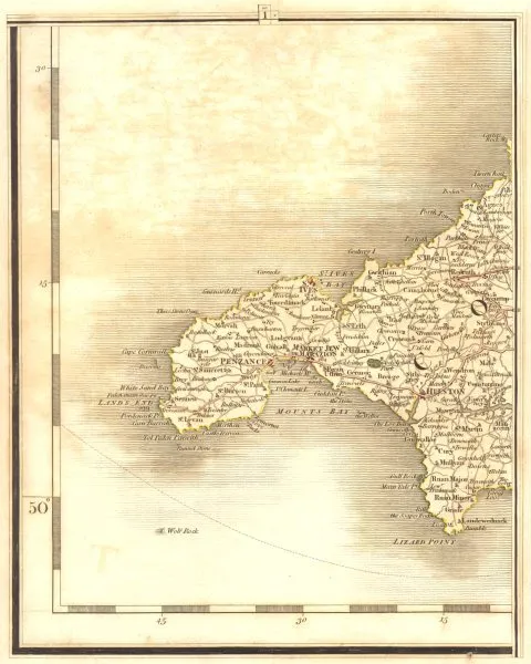 WEST CORNWALL. Penzance St Ives Redruth Camborne Lands End Lizard. CARY 1794 map