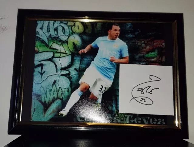 Hand Signed By Carlos Tevez - With Coa - Framed 8X10 Card & Photo Display