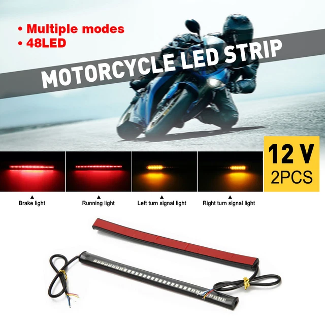 2x Motorcycle 48 LED Flexible Strip Light Integrated Tail Brake Stop Turn Signal
