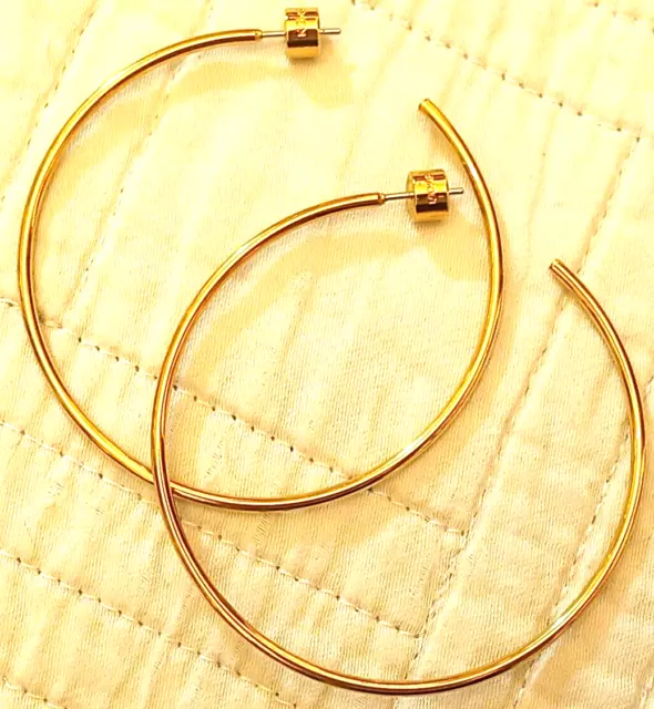 Michael Kors Large 2.25" Slim Hoop Earrings Gold Plated Screw Detail Backs $75