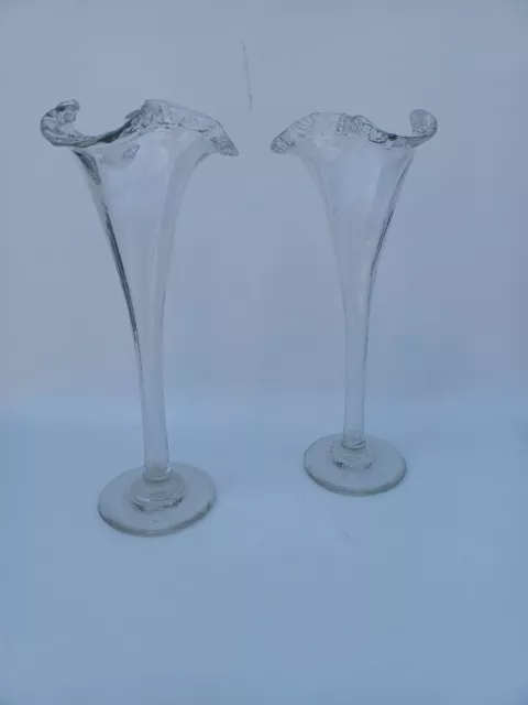 Paire De Vases Soliflore En Verre. Fin XIX Eme.