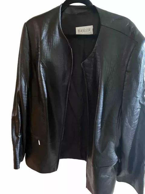 BASLER Black Zip Up Jacket Crocodile Print Size 44 Faux Leather Polyamide