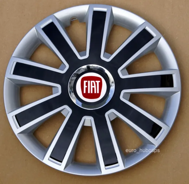Silver/Black 14" wheel trims, Hub Caps, Covers to fit Fiat 500 (Quantity 4)