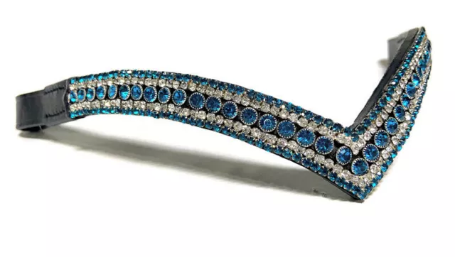 New Sparkly Browband ideal for dressage showing Bridle Turquoise / clear V Shape