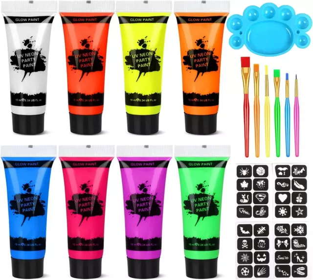 FACE PAINT GLOW NEON GLOW IN THE DARK UV RAVE FESTIVAL DISCO DANCE - 15  COLOR