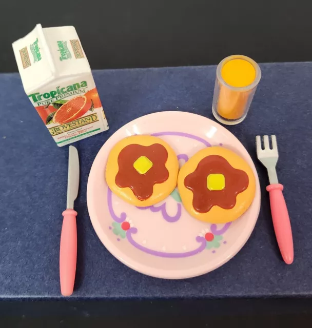 Barbie KITCHEN LITTLES PANCAKES ORANGE JUICE BREAKFAST Grocery Food Accessories