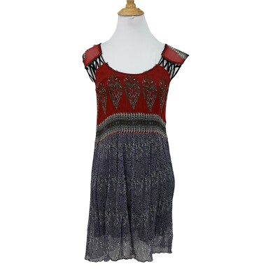 Free People Flaming Hearts Dress Size XS Chiffon Mini Distress Cap Sleeves Lined