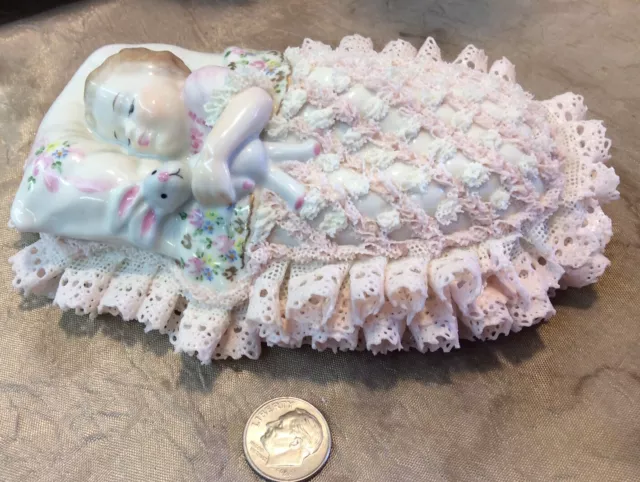 Beautiful Vintage MV Dresden Irish Lace Sleeping Baby Sweet Dreamer SS