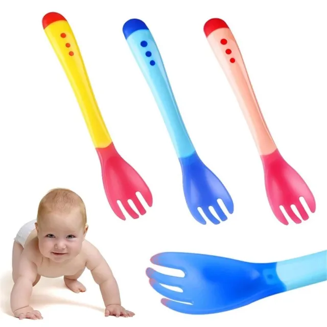 Feeding Tools Toddler Flatware Silicone Spoon Temperature Sensing Spoon Fork