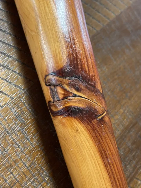 Hand Carved Wood Walking Stick Cane Natural Snake Head Knot Very Unique