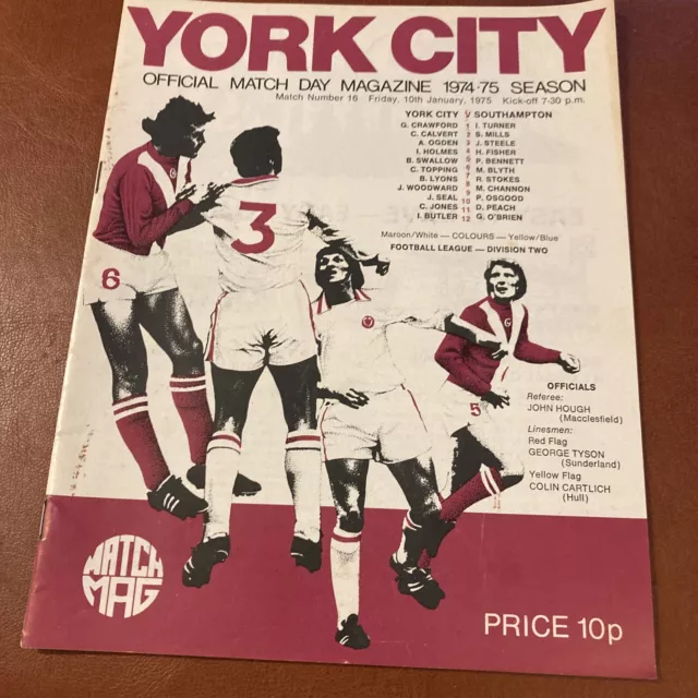 York City v Southampton Football Programme 10/01/1975 1974/75