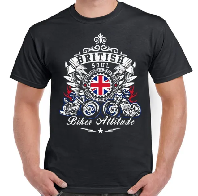 Motorbike T-Shirt - British Soul Biker Attitude Mens Motorcycle Bike Tee