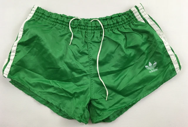 Adidas vintage 1980s green nylon shorts Hose soccer made in West Germany D4 XS