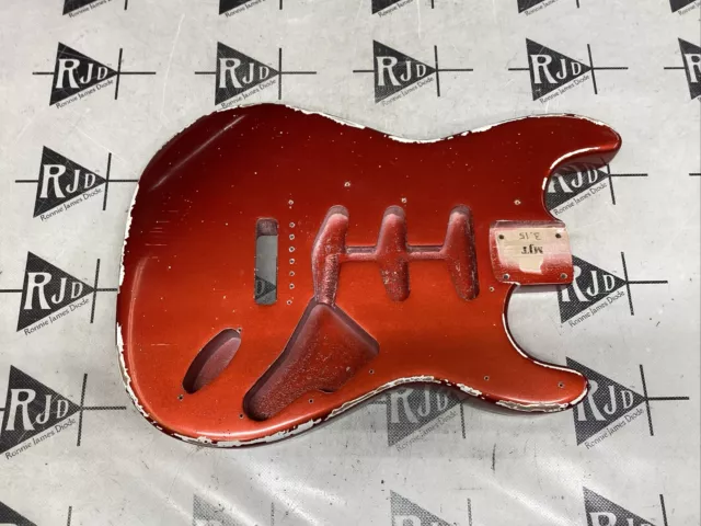 MJT Strat Style Electric Guitar Body Red White Nitro Relic