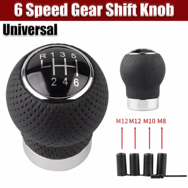 Universal Genuine Leather Alloy 6 Speed Car MT Manual Gear Shift Knob Shifter