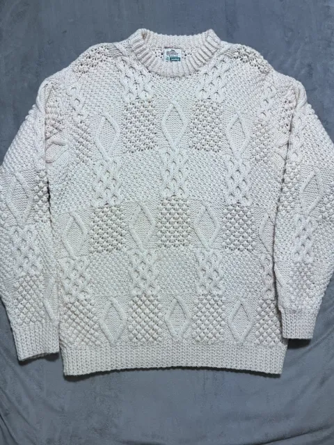 Bonner of Ireland Sweater Mens XL Cable Knit Wool Fishermans BEIGE HandKnit