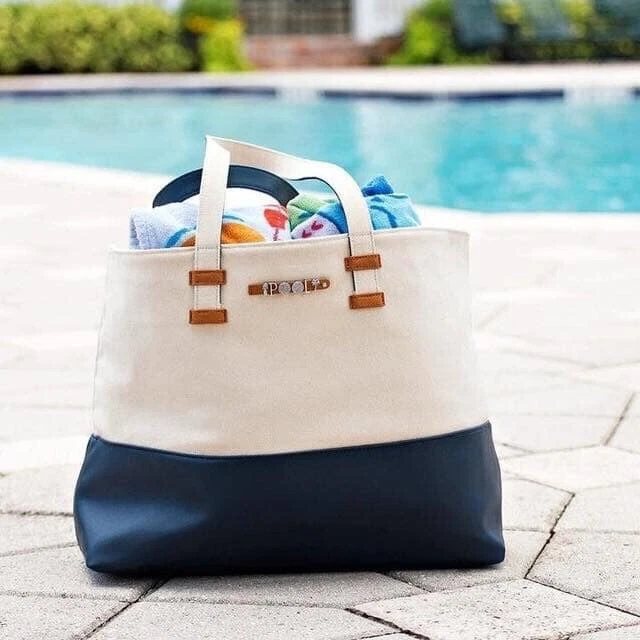 KEEP Collective Blue & Tan Large Canvas Carry-All Tote - Beach Pool Weekender