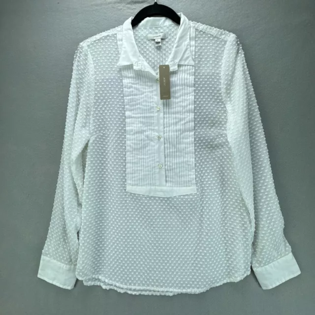 J Crew Blouse Top Womens 6 Small White Pullover Woven Semi Sheer Textured