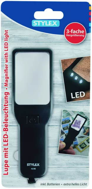 Lupe mit LED Beleuchtung Leselupe Taschenlupe Lesehilfe Leuchtlupe 31254 Stylex