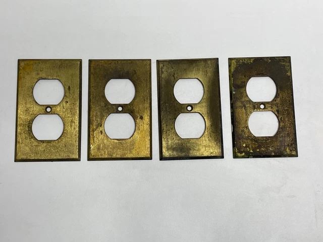 4 Vintage Brass Double Outlet Plate Covers Lot 2