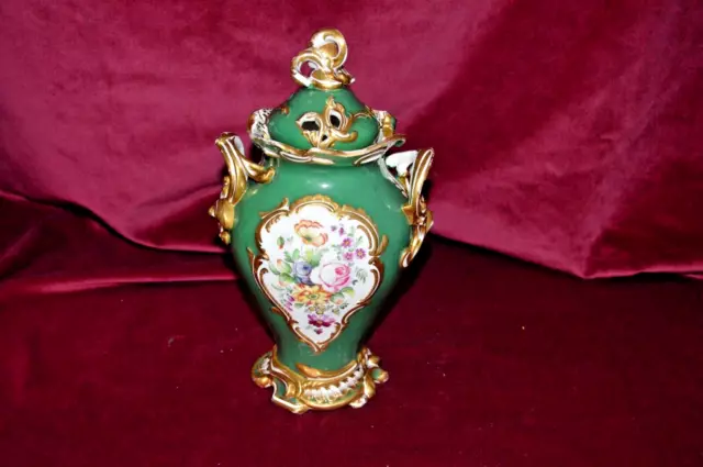 Antique French Rococo Style Twin Handled Hand Painted Lidded Urn A/F