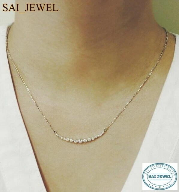 1.50 Ct Round CZ Women's Bar Pendant Necklace Rose Gold Plated 925 Silver