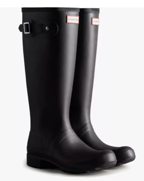 Hunter Original TOUR TALL PACKABLE Women Black Rain Boots Size 9 NIB