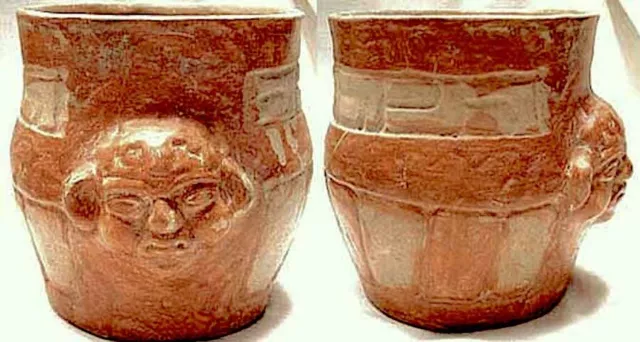 Pre-Columbian MAYA CEREMONIAL MASQUETTE VASE  6.5" h. 6" diam. PpdUS