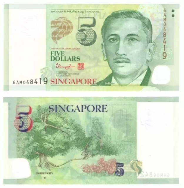 2020 SINGAPORE 5 Dollars Banknote  P47g UNC 1 Solid Star Polymer