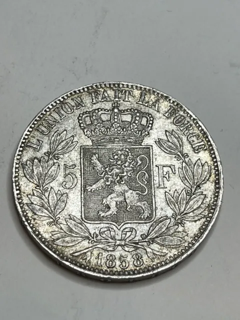 5 Francs Belgien 1858 Key Date! Sehr rar