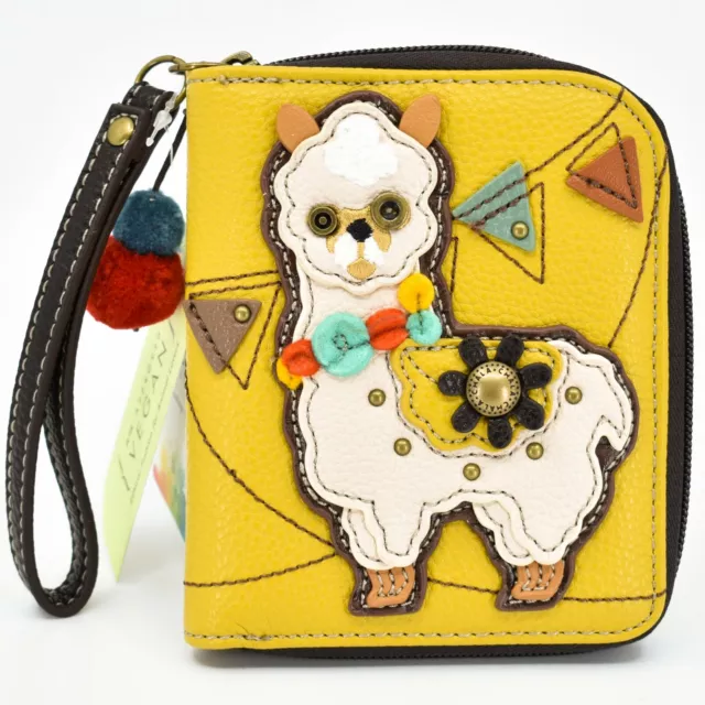 Chala Handbags Faux Leather Whimsical Llama Yellow Zip Around Wristlet Wallet