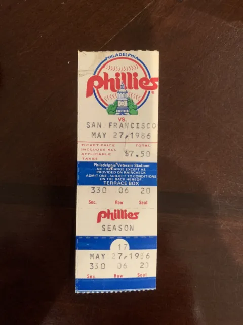 San Fran Giants At Phillies 5-27-1986 Ticket Stub Last Carlton W with Schmidt HR