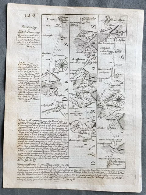 1720 Emmanuel Bowen Antique British Road Map Leicester to Nottingham to Barnsley