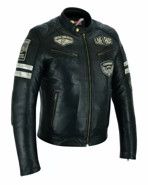 Veste Moto en cuir véritable pour homme avec CE Protecteurs