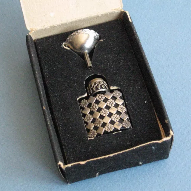 Miniature Perfume Bottle Silver Filigree France Jewel Dauber Funnel Original Box