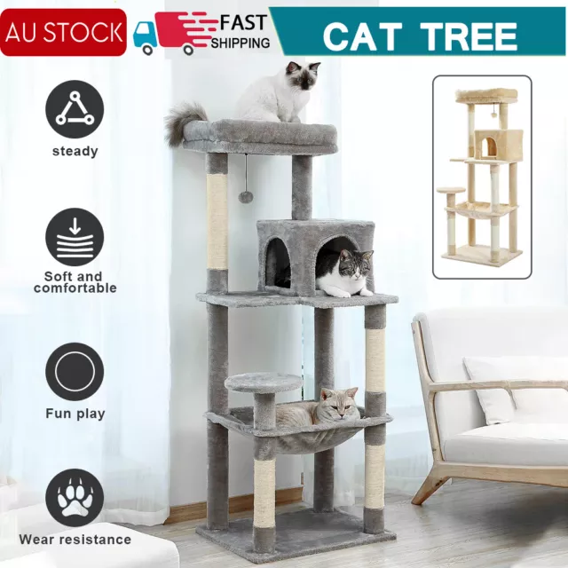 Grey Road Cat Tree Tower Scratching Post Scratcher Cats Condo House Bed 143cm